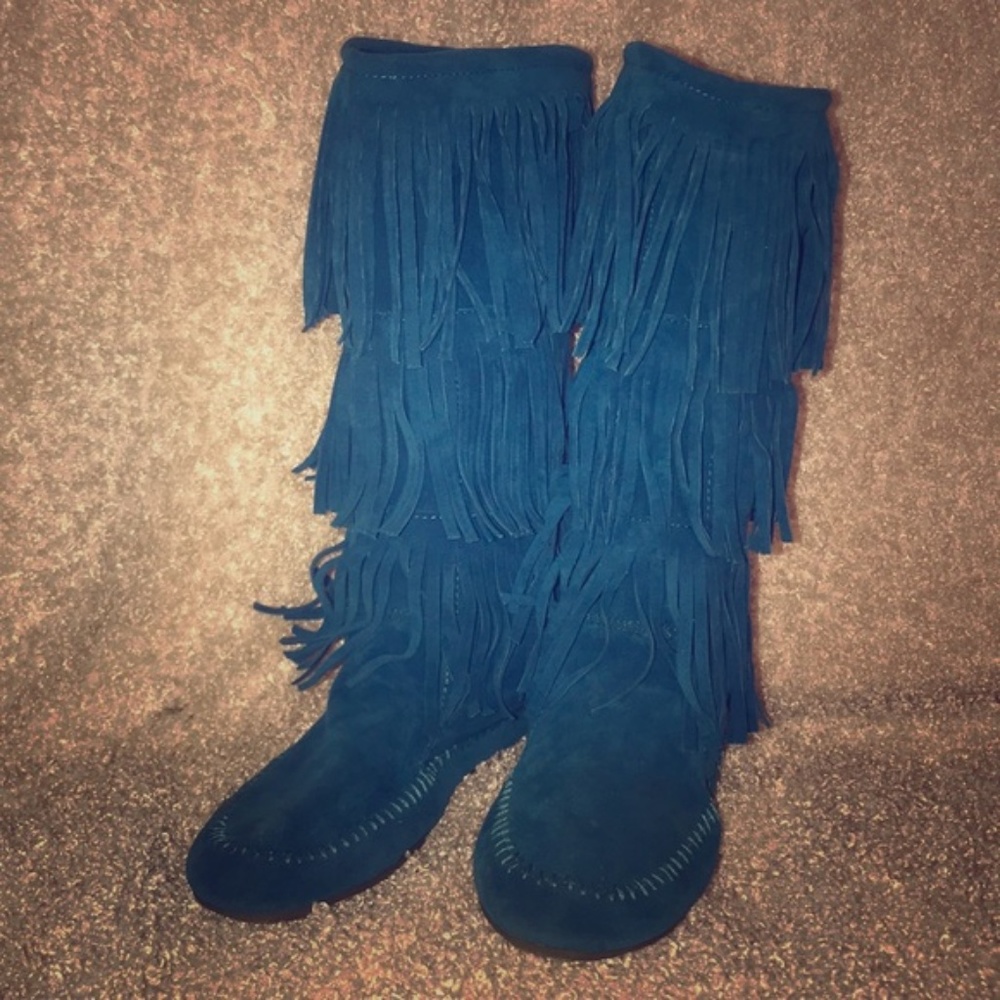 Turquoise Fringe Moccasin Boots